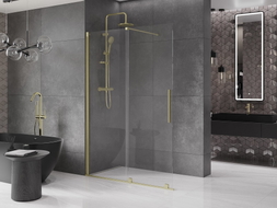 Mexen Velar Įstumiama dušo siena Walk-in 130 x 200 cm, skaidri 8 mm, auksinė šlifuota - 871-130-000-03-55