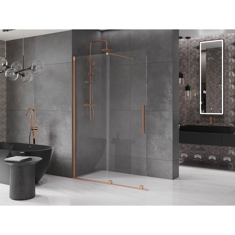 Mexen Velar slankiojanti dušo siena Walk-in 130 x 200 cm, permatoma 8 mm, šlifuotas varis - 871-130-000-03-65