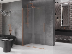 Mexen Velar stiklinė dušo pertvara Walk-in 130 x 200 cm, skaidri 8 mm, šlifuotas varis - 871-130-000-03-65