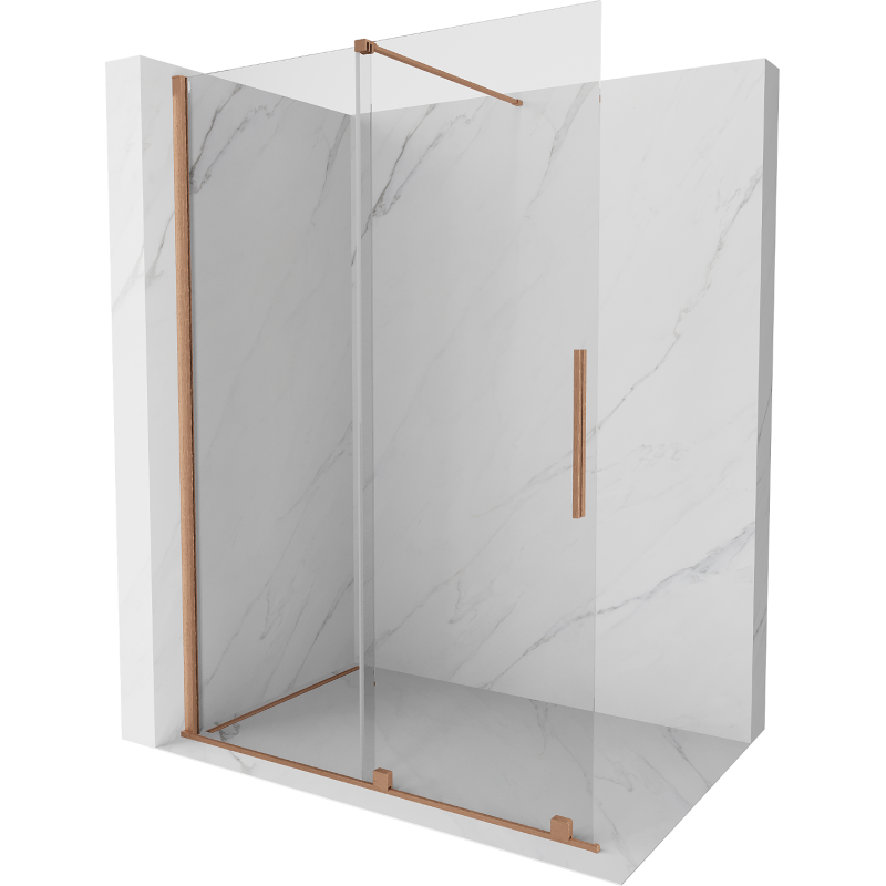 Mexen Velar stumdomosios dušo sienelės Walk-in 140 x 200 cm, permatomos 8 mm, šepečiu valyta varis - 871-140-000-03-65