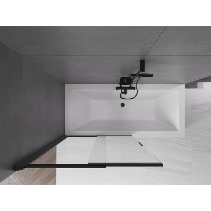 Mexen Fox vonios ekranas, 2-dalių, stumdomas 100 x 150 cm, permatomas, juodas - 891-100-002-70-00