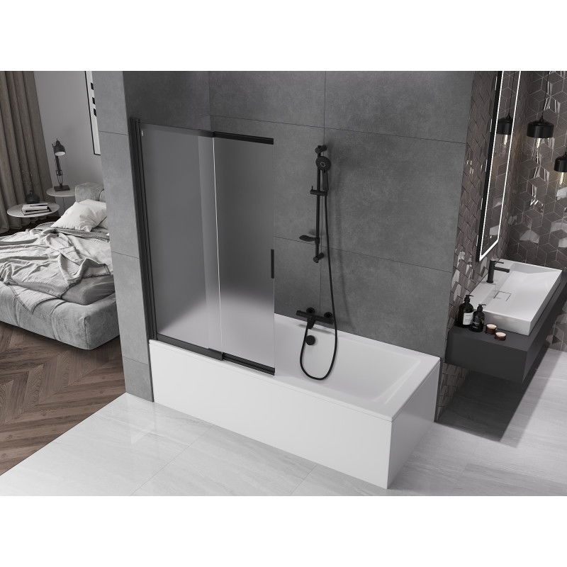 Mexen Fox dviejų dalių stumdomas vonios ekranas 100 x 150 cm, matinė, juoda - 891-100-002-70-30