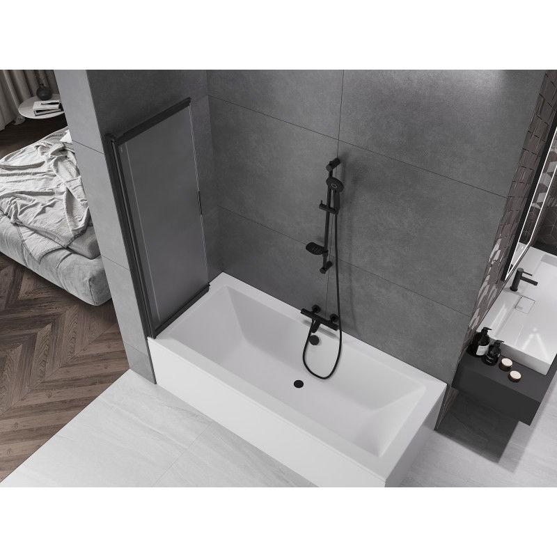 Mexen Fox dviejų dalių stumdomas vonios ekranas 100 x 150 cm, matinė, juoda - 891-100-002-70-30