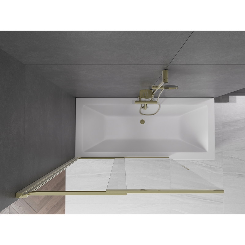Mexen Fox 2-dalių stumdomas vonios kambario pertvara 120 x 150 cm, skaidrus, auksinis - 891-120-002-50-00
