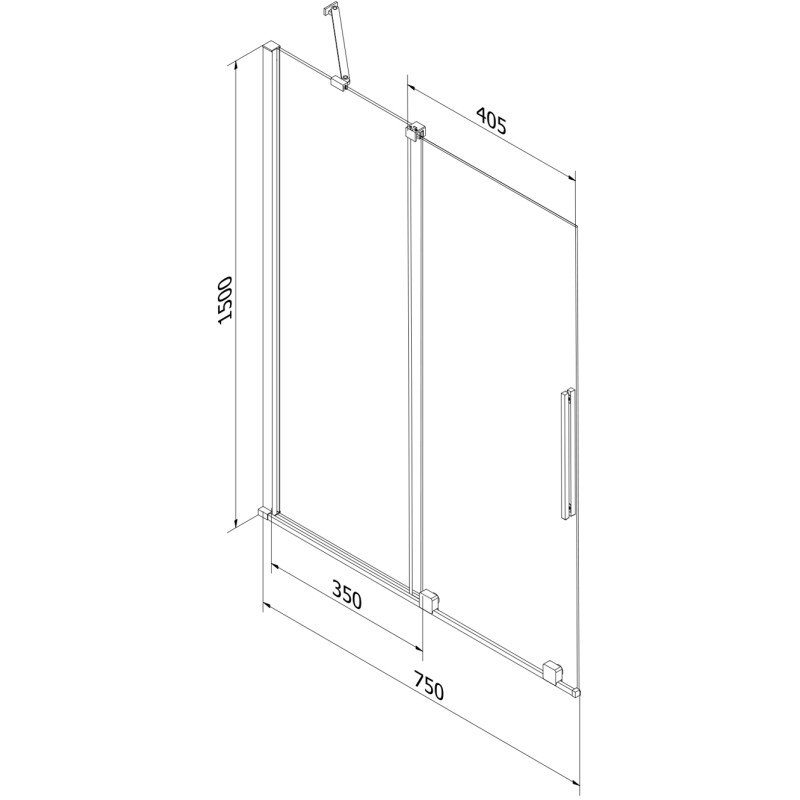Mexen Velar 2-dalių stumdomi vonios durys, 75 x 150 cm, permatomos, chromuotos - 896-075-000-01-01