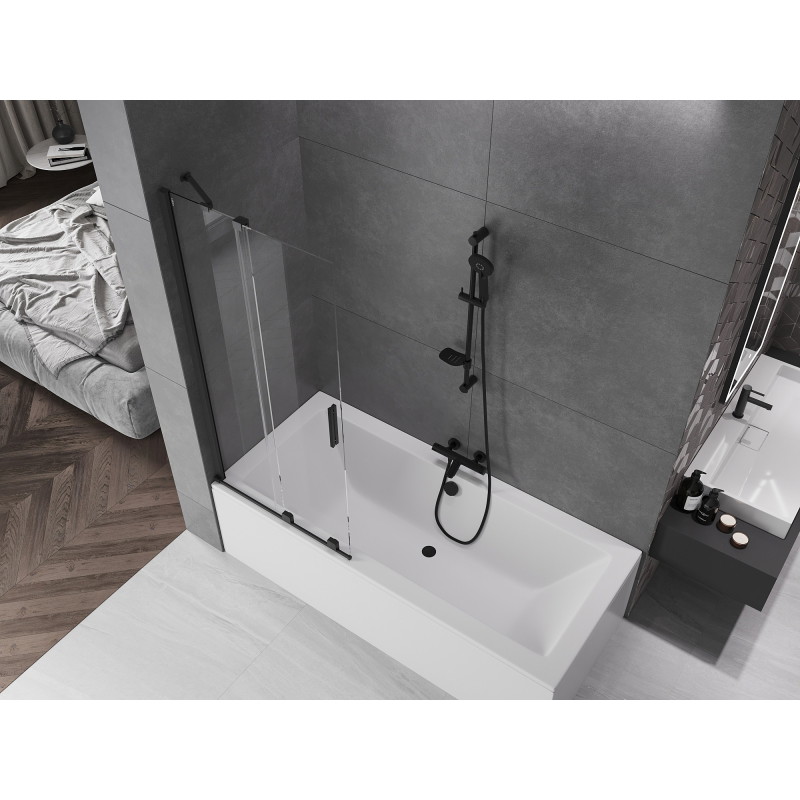 Mexen Velar dviejų dalių stumdomas vonios ekranas 80 x 150 cm, skaidrus, juodas - 896-080-000-01-70