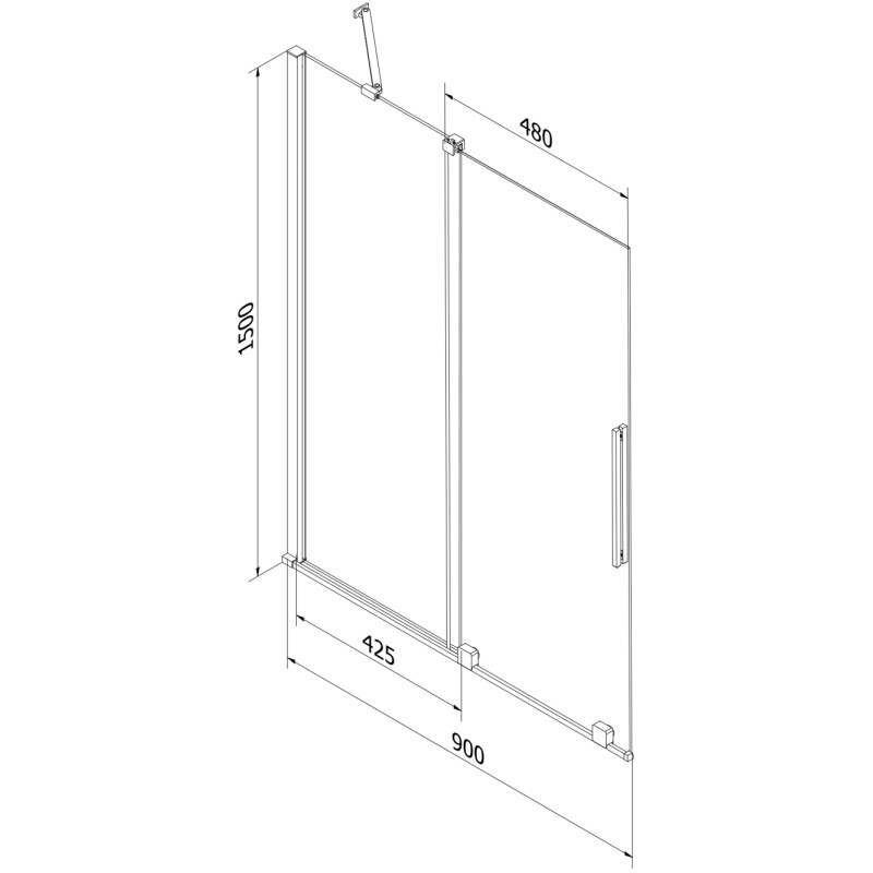 Mexen Velar 2 dalių stumdomos vonios sienelė 90 x 150 cm, permatoma, juoda - 896-090-000-01-70