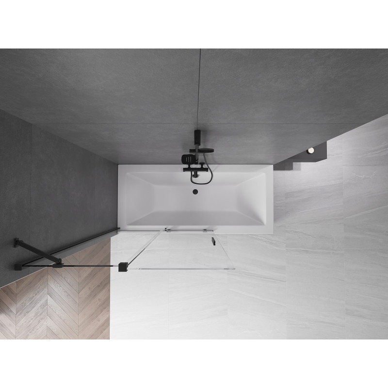 Mexen Velar dviejų dalių slankioji vonios pertvara 110 x 150 cm, skaidri, juoda - 896-110-000-01-70