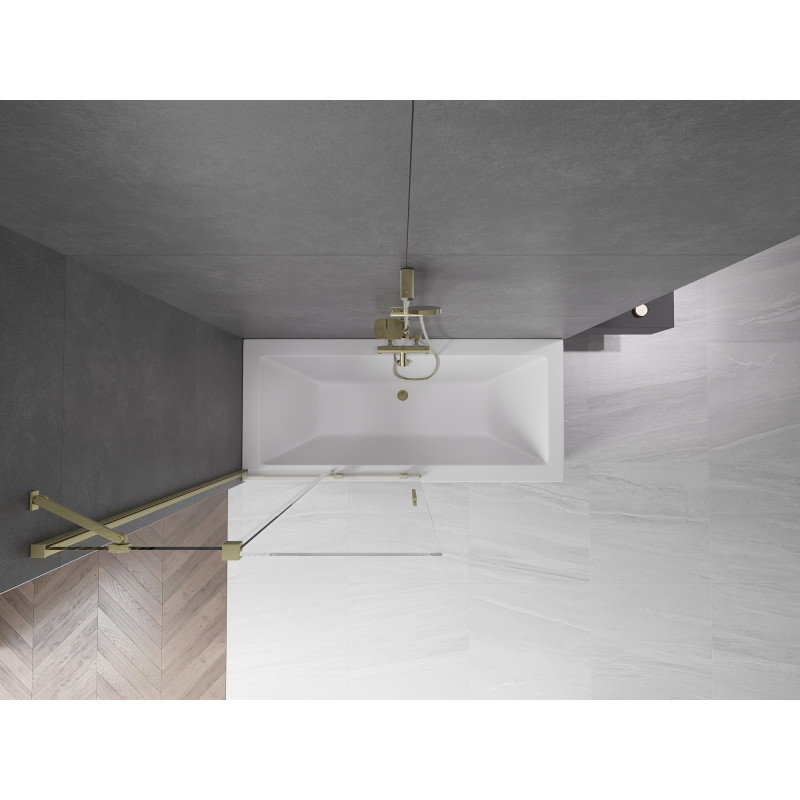 Mexen Velar dviejų dalių stumdomas vonios pertvaras 100 x 150 cm, permatomas, auksinis šepetėtas - 896-100-000-01-55