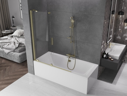 Mexen Velar dvivėris vonios sieninis ekranas 130 x 150 cm, skaidrus, auksinis šlifuotas - 896-130-000-01-55