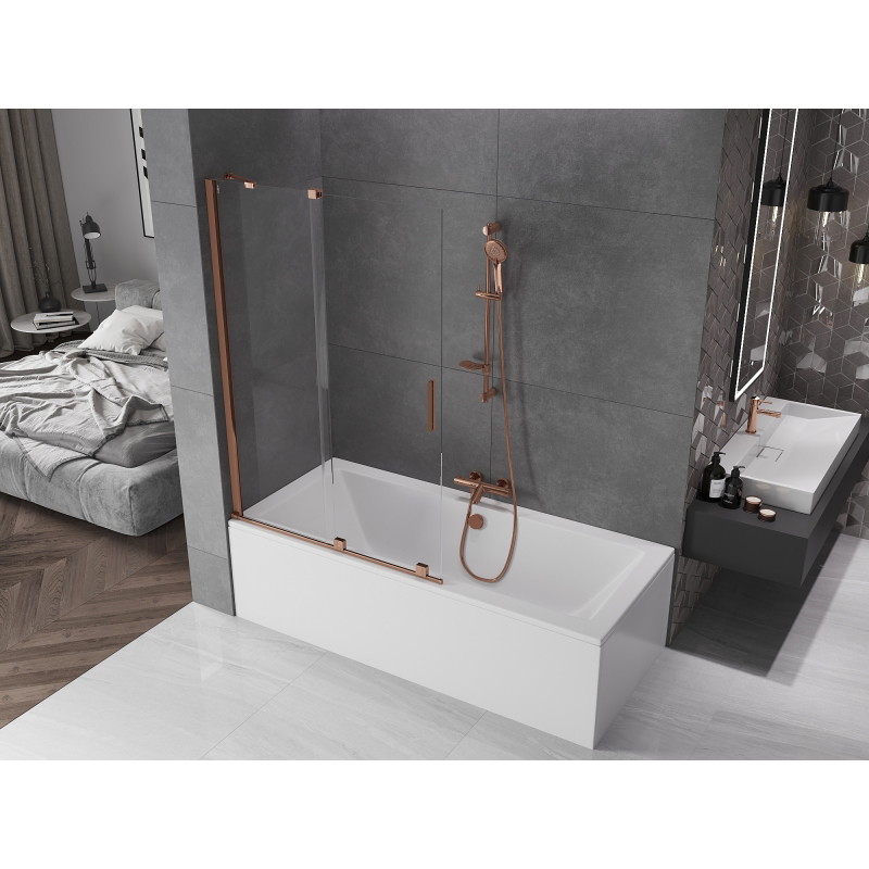 Mexen Velar dviejų dalių vonios uždanga, 110 x 150 cm, skaidri, rožinis auksas - 896-110-000-01-60