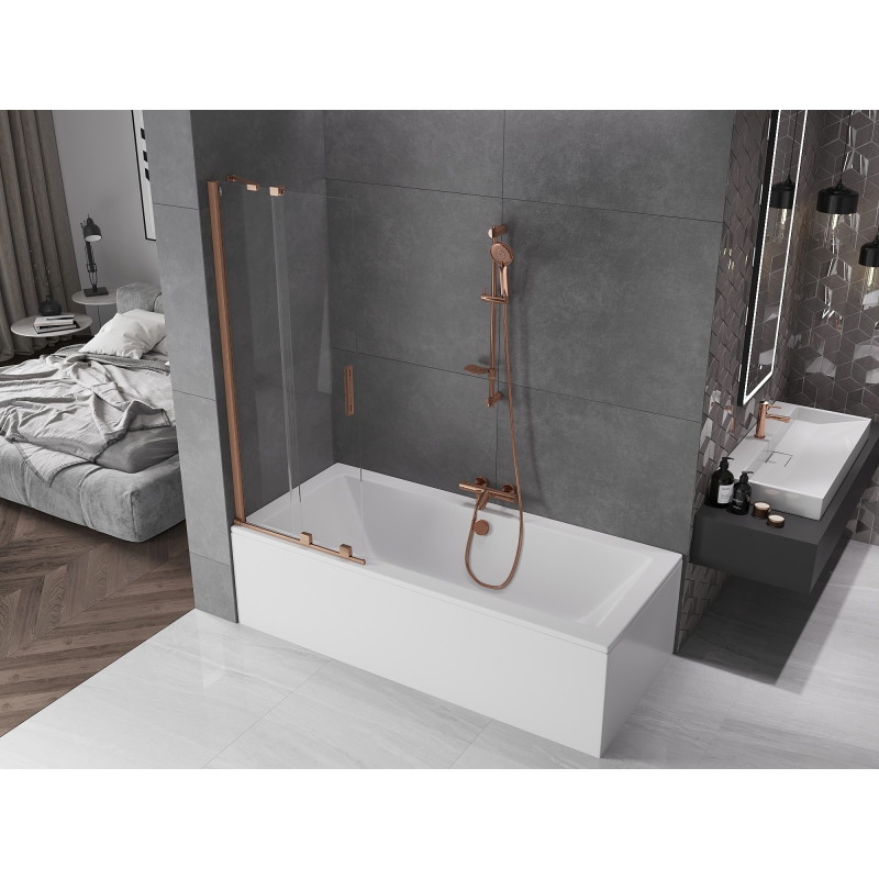 Mexen Velar dviejų dalių nustumiamas vonios ekranas 70 x 150 cm, skaidrus, šukuotas varis - 896-070-000-01-65