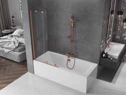 Mexen Velar 2 dalių slankiojantis vonios skydas 95 x 150 cm, skaidrus, šlifuotas varis - 896-095-000-01-65