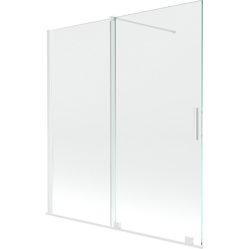 Mexen Velar 2-dalių nustumiamas vonios pertvaras 150 x 150 cm, skaidrus, baltas - 896-150-000-01-20