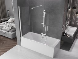 Mexen Velar 2-jų dalių slankiojanti vonios pertvara 150 x 150 cm, permatoma, balta - 896-150-000-01-20