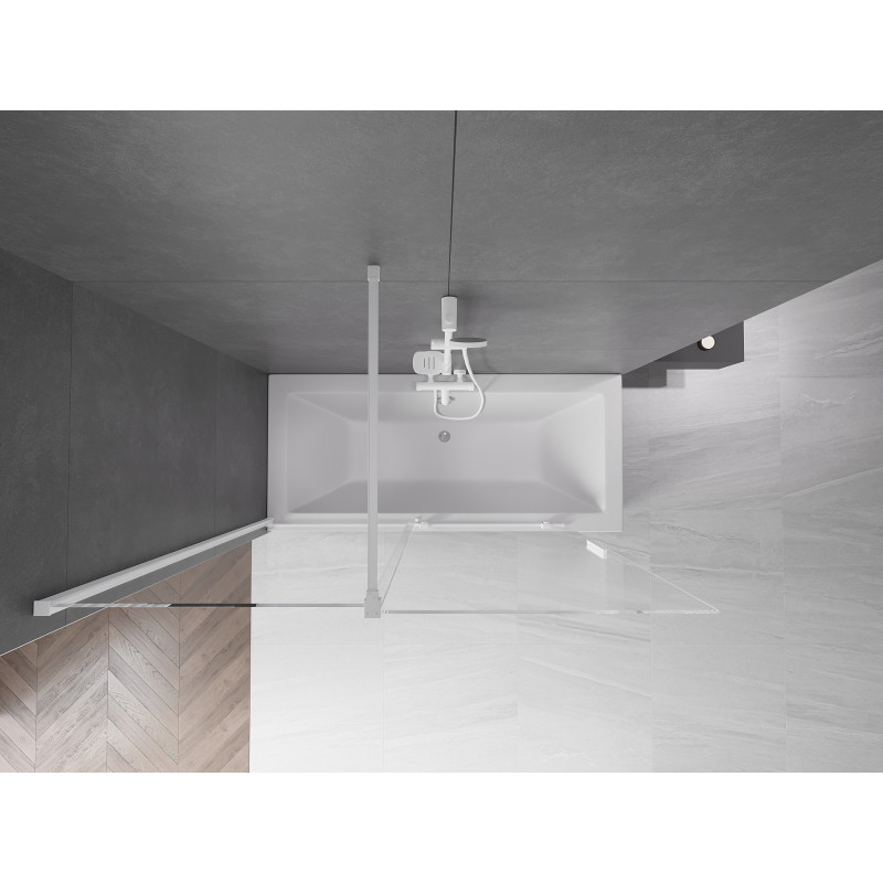 Mexen Velar 2-dalių nustumiamas vonios pertvaras 150 x 150 cm, skaidrus, baltas - 896-150-000-01-20