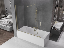 Mexen Velar 2-dalių stumdomos vonios ekranas 160 x 150 cm, skaidrus, auksinis - 896-160-000-01-50