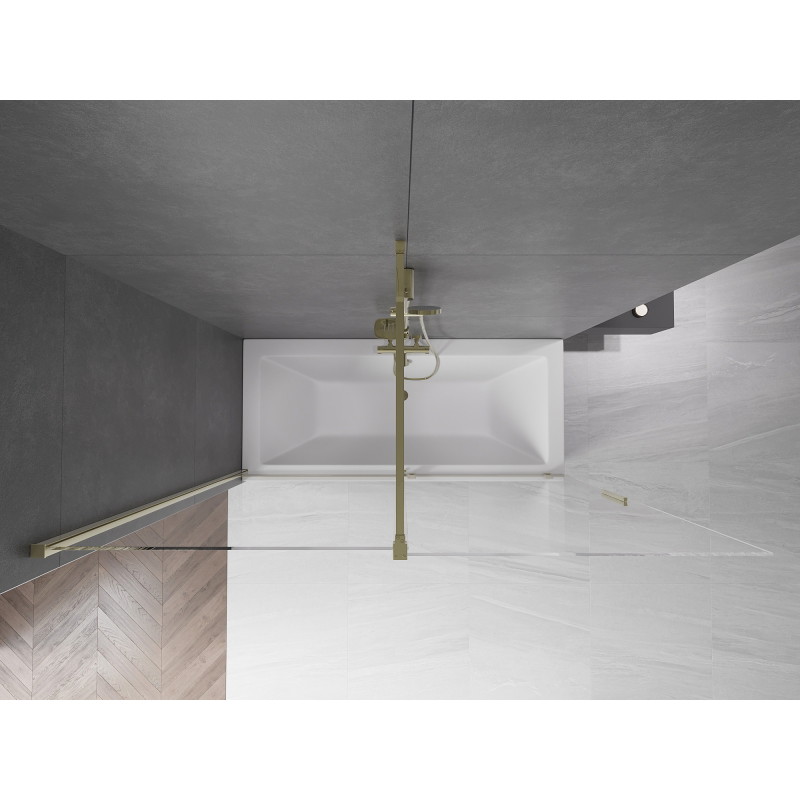Mexen Velar dviejų dalių slankiojanti vonios pertvara 180 x 150 cm, permatoma, auksinė - 896-180-000-01-50