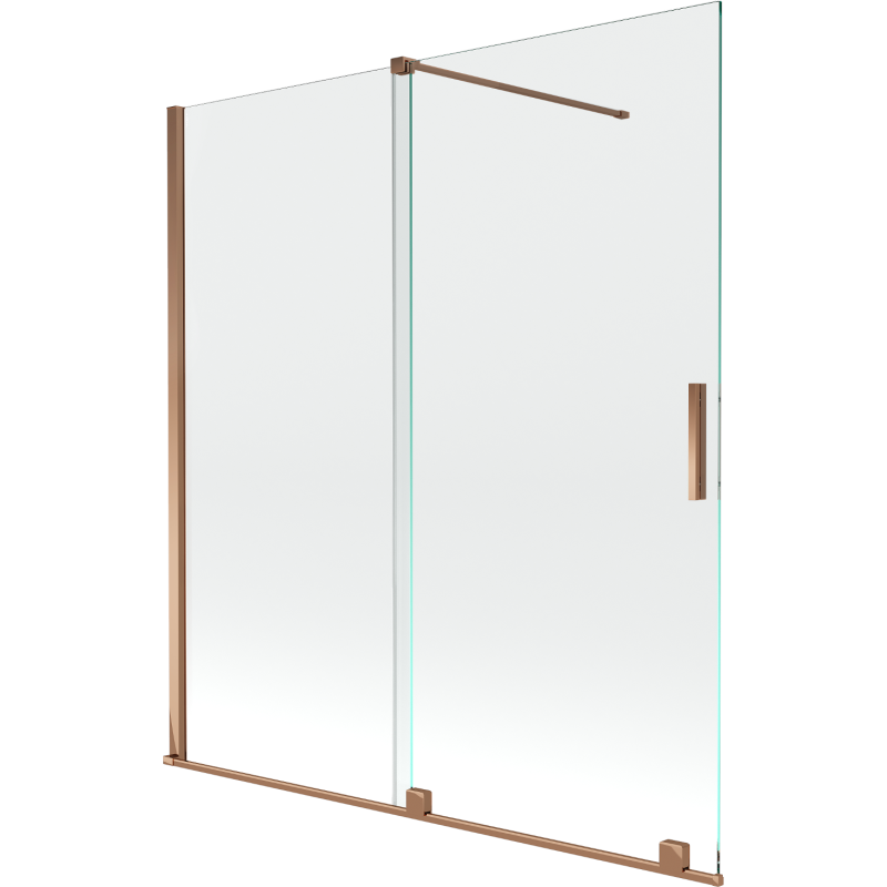 Mexen Velar dviejų dalių vonios ekranas, stumdomas 150 x 150 cm, skaidrus, rožinis auksas - 896-150-000-01-60