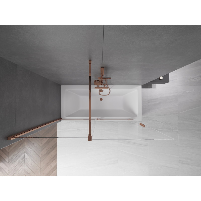 Mexen Velar 2 dalių stumdomas vonios ekranas 160 x 150 cm, skaidrus, rožinis auksas - 896-160-000-01-60