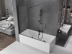 Mexen Velar 2-dalių slankiojančios vonios pertvara 160 x 150 cm, permatoma, juoda - 896-160-000-01-70