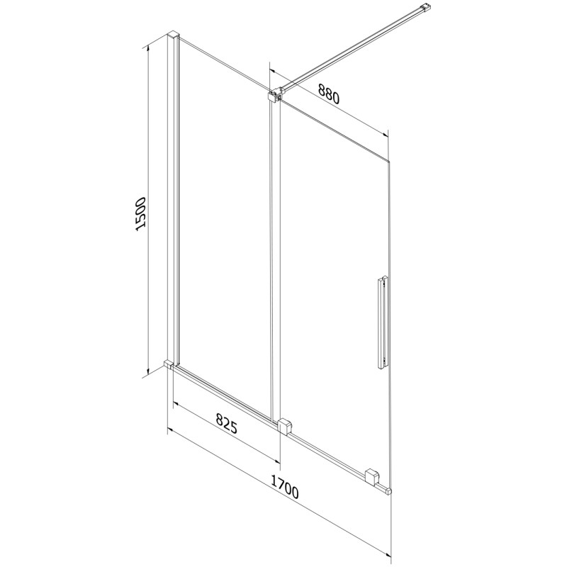 Mexen Velar 2-dalių stumdomas vonios ekranas 170 x 150 cm, skaidrus, juodas - 896-170-000-01-70