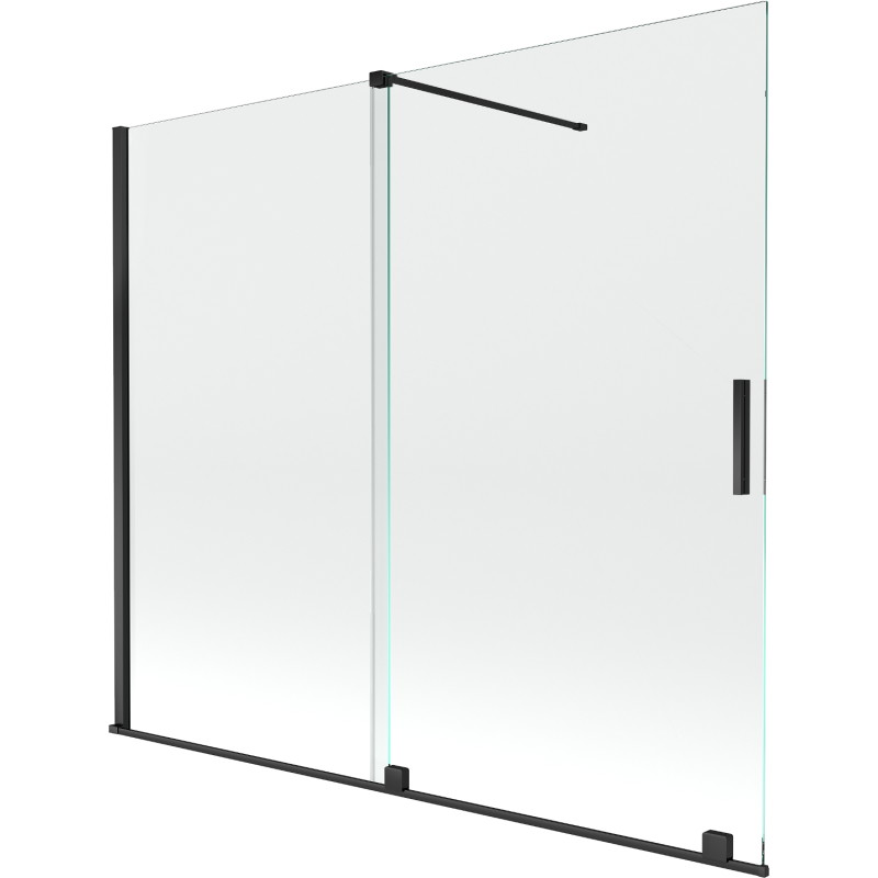 Mexen Velar dvigubas 2 dalių stumdomas vonios ekranas 180 x 150 cm, skaidrus, juodas - 896-180-000-01-70