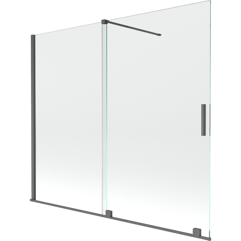 Mexen Velar dviejų dalių stumdomas vonios ekranas 180 x 150 cm, skaidrus, šepečiuotas ginklų pilkumas - 896-180-000-01-66