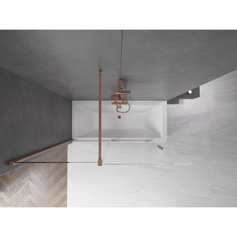 Mexen Velar 2-jų dalių stumdomas vonios ekranas, 150 x 150 cm, skaidrus, šlifuota varis - 896-150-000-01-65