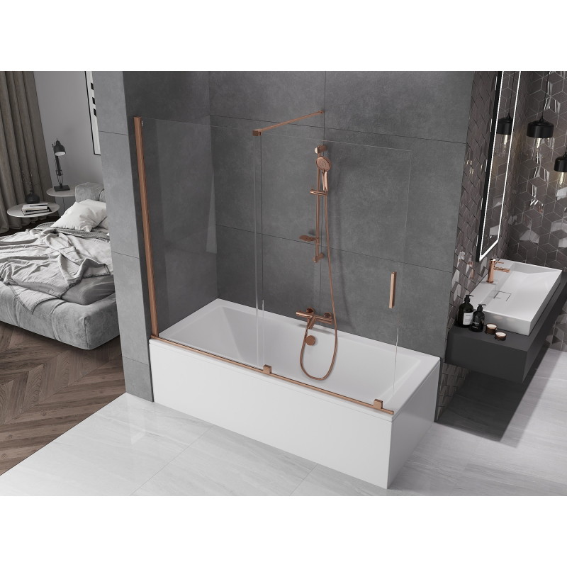 Mexen Velar Dvivietis vonios ekranas išskleidžiamas 180 x 150 cm, skaidrus, šlifuotas varis - 896-180-000-01-65