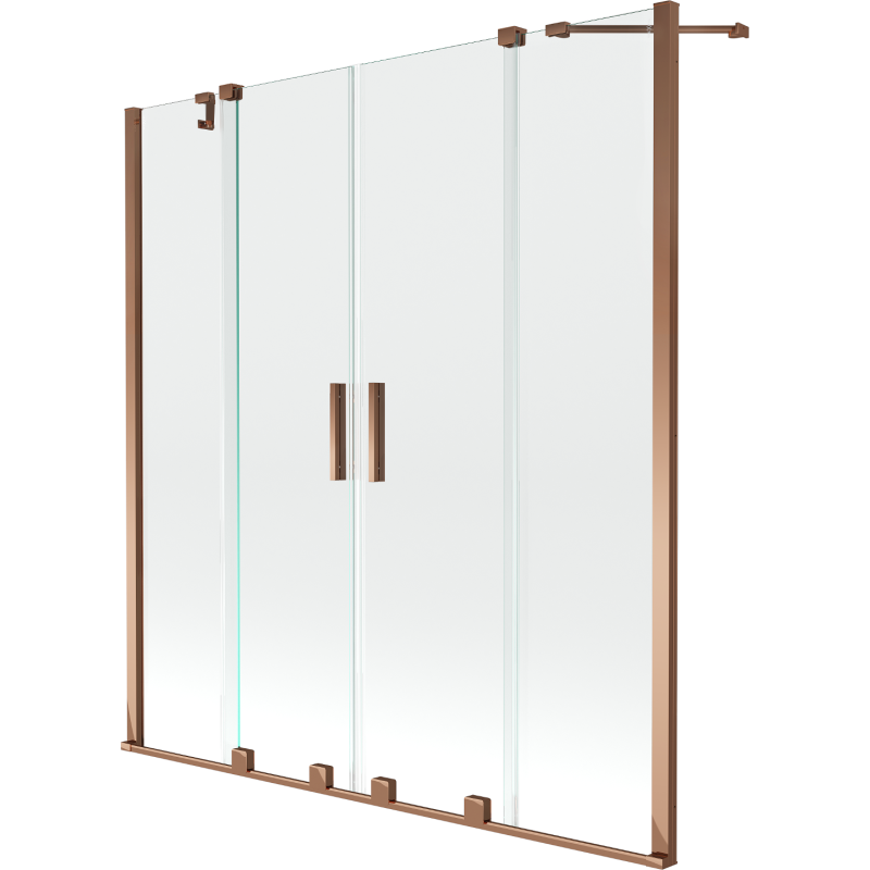 Mexen Velar Duo vonios pertvara, 2 durų, stumdomos, 160 x 150 cm, skaidri, rožinis auksas - 896-160-000-02-60