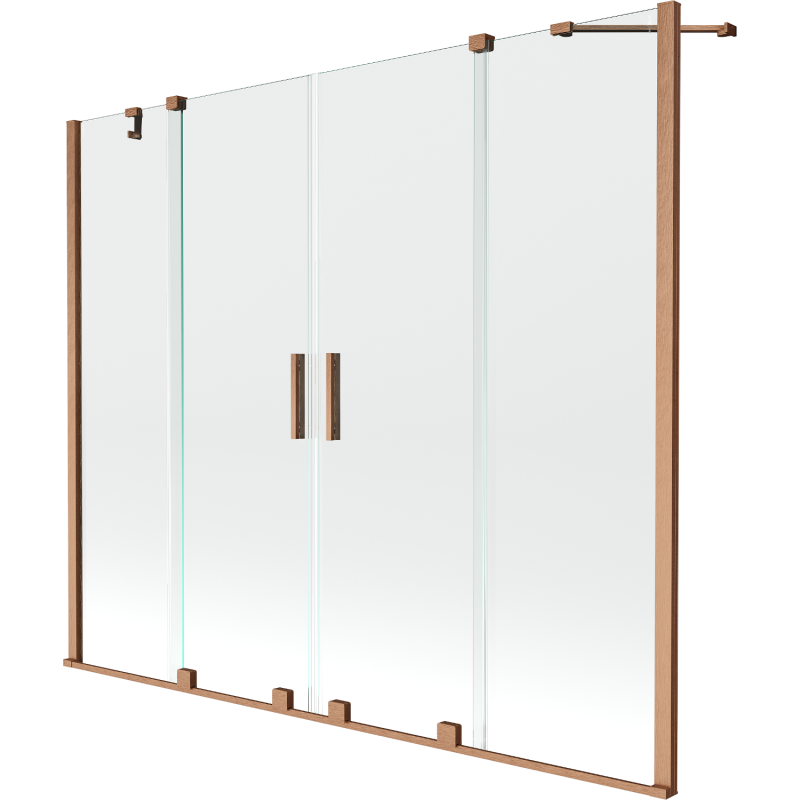 Mexen Velar Duo vonios užuolaidos 2-jų durų stumdomos 170 x 150 cm, permatomas, šepečiuotas varis - 896-170-000-02-65