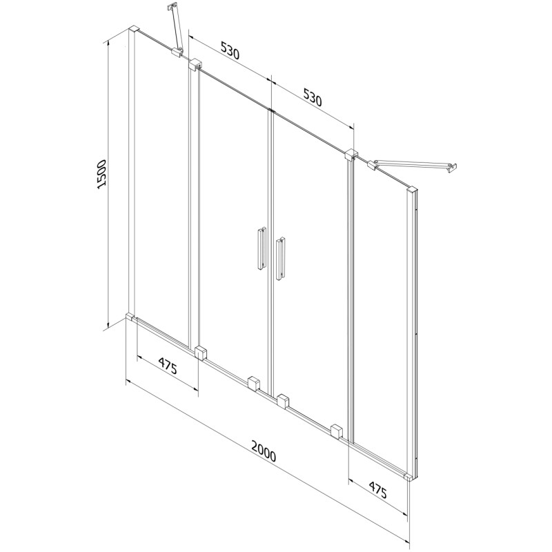Mexen Velar Dvigubas vonios ekranas, 2 dalių, stumdomas, 200 x 150 cm, permatomas, juodas - 896-200-000-02-70