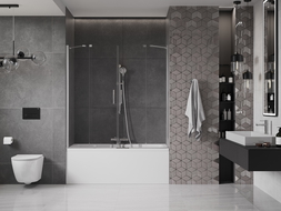 Mexen Velar Duo vonios pertvara 2 dalių stumdomas 160 x 150 cm, permatomas, chromas - 896-160-000-02-01