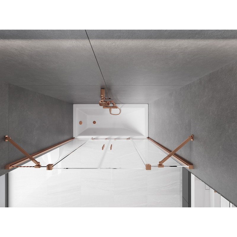 Mexen Velar Dviguba vonios ekranas, 2-storų išskleidžiamas 160 x 150 cm, permatomas, rausvo aukso spalvos - 896-160-000-02-60
