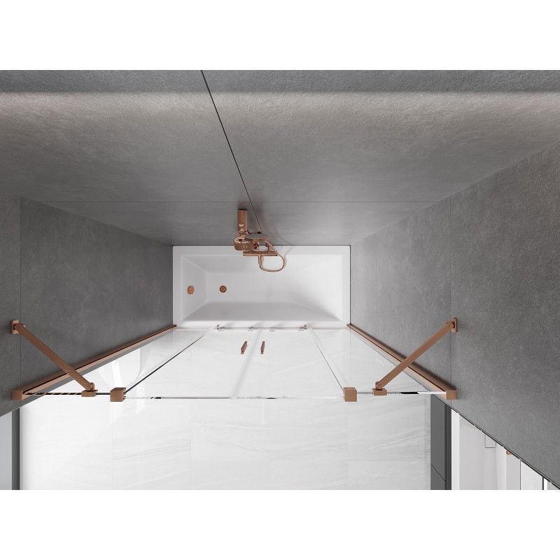 Mexen Velar Duo vonios ekrano paviršius, 2-jų dalių stumdomas 140 x 150 cm, skaidrus, šlifuota varis - 896-140-000-02-65