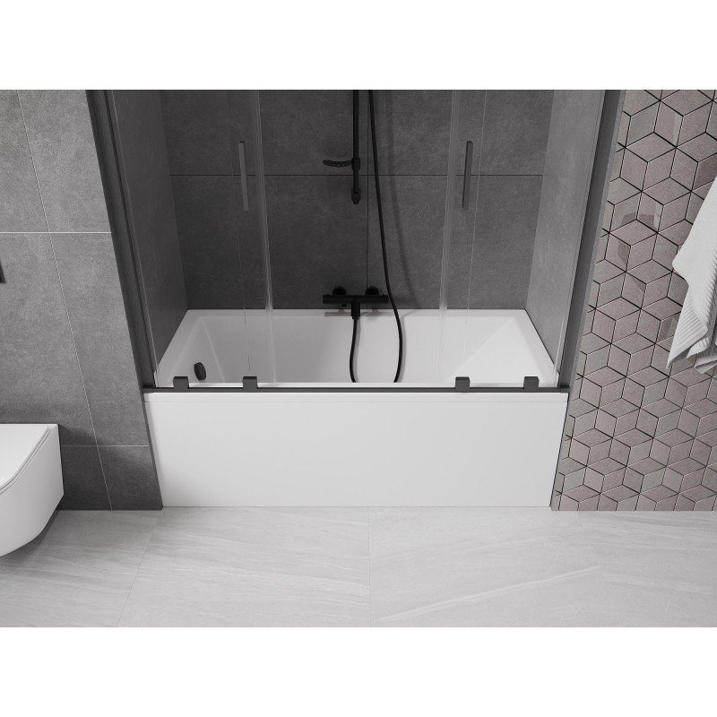 Mexen Velar Dvigubas slenkančios vonios ekranas su dviem durimis 150 x 150 cm, skaidrus, juodas - 896-150-000-02-70