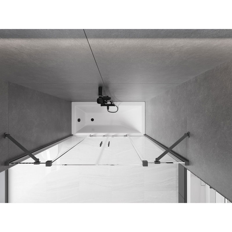 Mexen Velar Duo vonios ekranas 2-jų dalių slankiojančios durys 150 x 150 cm, skaidrus, juodas - 896-150-000-02-70