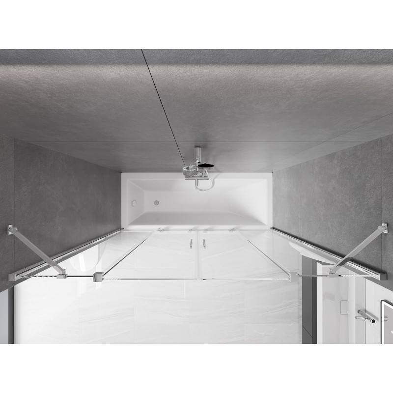 Mexen Velar Dvigubas 2 dalių perstumiamas vonios ekranas 180 x 150 cm, skaidrus, chromuotas - 896-180-000-02-01