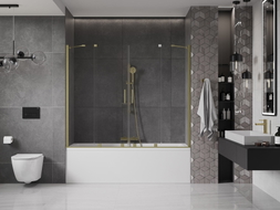 Mexen Velar Dvigubas vonios ekranas, dviejų dalių, stumdomas, 170 x 150 cm, skaidrus, šlifuotas auksinis - 896-170-000-02-55