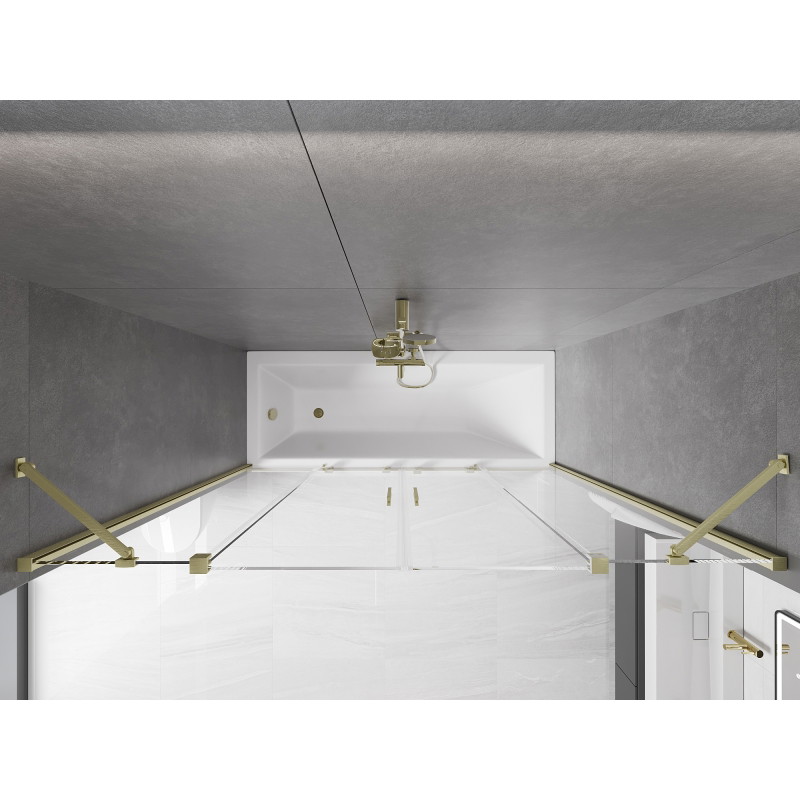 Mexen Velar Dviguba vonios sienelė, 2 dalių slankiojanti, 180 x 150 cm, permatoma, auksinė matinė - 896-180-000-02-55