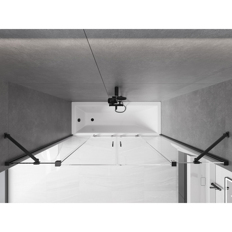 Mexen Velar Dvigubas vonios ekranas, 2 dalių, stumdomas, 200 x 150 cm, permatomas, juodas - 896-200-000-02-70