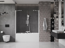 Mexen Velar Duo vonios sienelė, dviejų dalių, stumdomas 150 x 150 cm, permatomas, baltas - 896-150-000-02-20