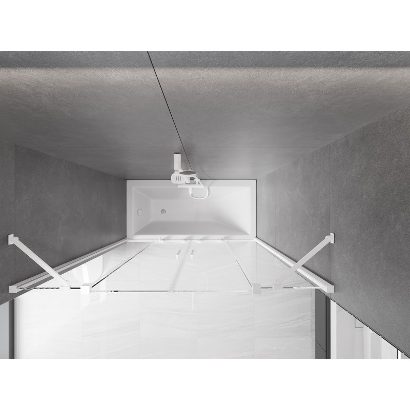 Mexen Velar Dvigubas dviejų dalių ištraukiamas vonios pertvaras 160 x 150 cm, skaidrus, baltas - 896-160-000-02-20