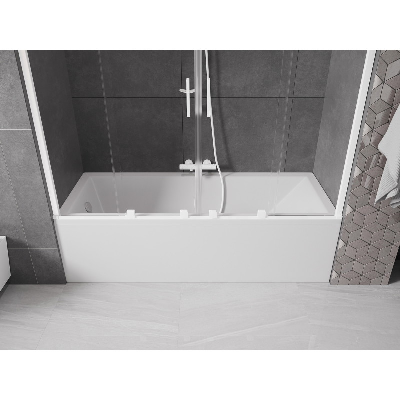 Mexen Velar Duo vonios ekranas su dviem slankiojančiais sparnais, 180 x 150 cm, permatomas, baltas - 896-180-000-02-20