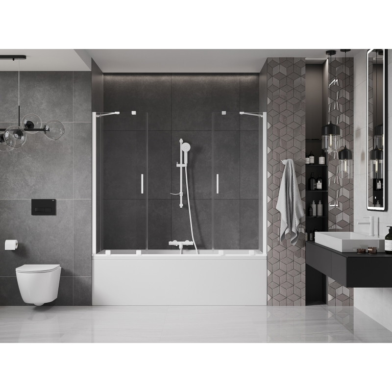 Mexen Velar Dvigubas vonios uždanga 2 dalių slankiojančios 170 x 150 cm, skaidrus, baltas - 896-170-000-02-20