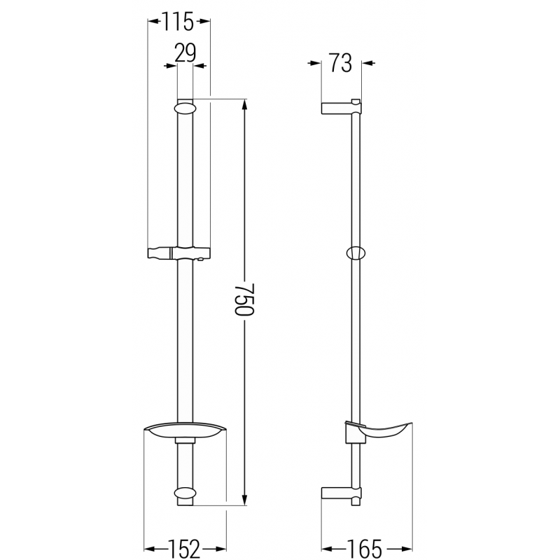 Mexen DB dušo juosta su muiline 75 cm, juoda - 79384-70