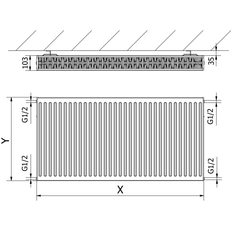 Mexen C22 plokštelinis radiatorius 600 x 2000 mm, šoninis prijungimas, 3305 W, baltas - W422-060-200-00