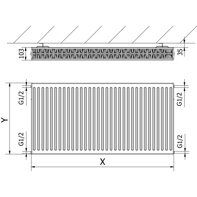 Mexen C22 plokštinis radiatorius 900 x 500 mm, šoninis prijungimas, 1142 W, baltas - W422-090-050-00