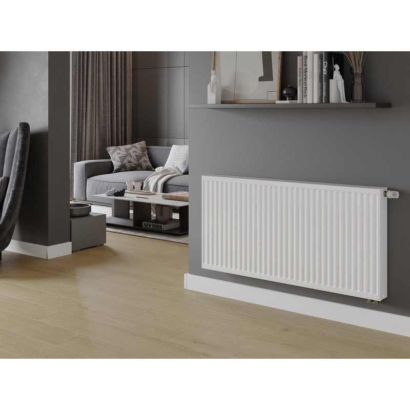 Mexen CV22 plokščias radiatorius 500 x 500 mm, apatinis prijungimas, 712 W, baltas - W622-050-050-00